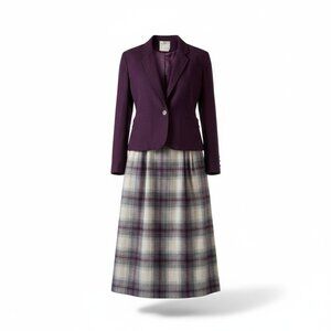 Vintage College Town ILGWU Wool Plaid Skirt Suit Purple Set Size Small